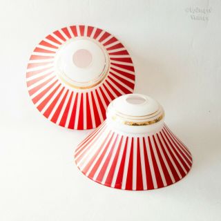 French Vintage 1950s/60s Red & White Striped Glass Light Lamp Shades