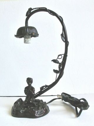 Vintage Cast Metal Goose Neck Lily Pad Table Lamp Base Tulip Girl Angel Fairy