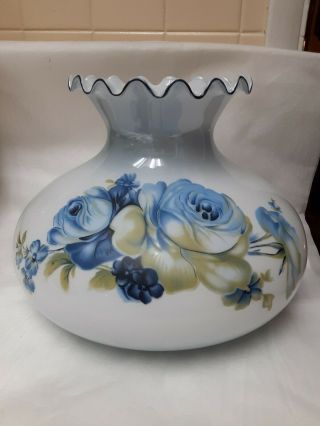 Large Handpainted Floral Milk Glass Lamp Shade Gwtw 9 5/8 " Fitter.