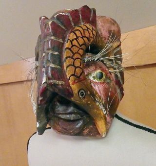 Vintage Carved Wood Mexican? Dance Mask Hand Painted Folk Art