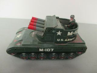 Vintage Tin Us Army M - 107 Friction Toy Tank 6 " Long Japan