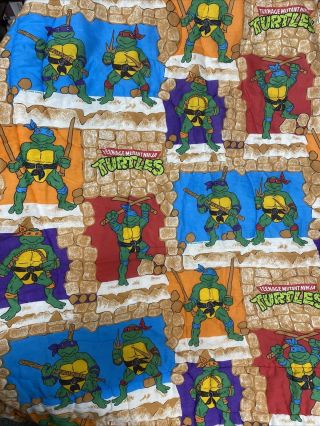 Vintage 1988 Teenage Mutant Ninja Turtles Comforter Blanket Quilt 62x89” Twin Sz
