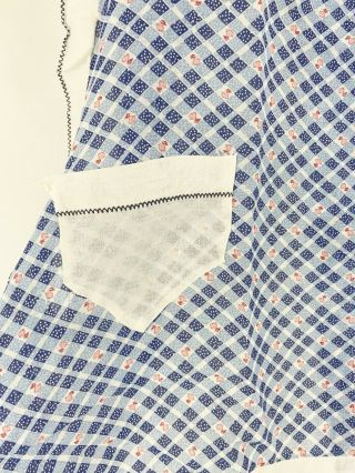 Ruffled Bib Apron Sheer Plaid Cotton 1950s Early Vintage Red White Blue 2