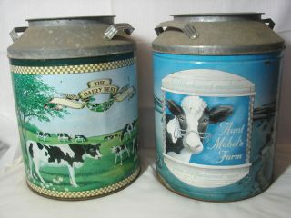 2 Vintage Milk Can Cow Tins The Dairy Best & Aunt Mabel 