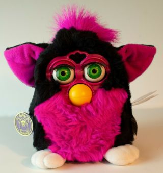Vintage Pink And Black Furby 1999 With Tags Tiger Brand Well