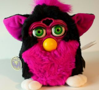 Vintage Pink and Black Furby 1999 with tags Tiger Brand well 2