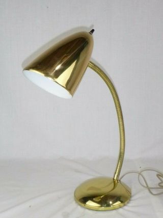 Vtg Mid Century Gold Tone Gooseneck Cone Shaped Desk Lamp