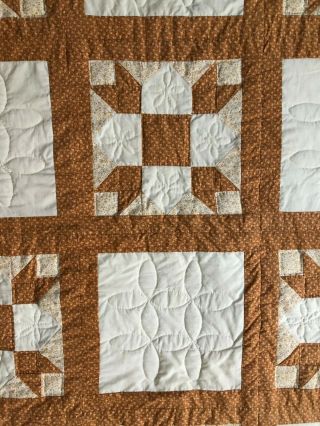 Vintage Tan Print and Cream Quilt 81 x 96 3