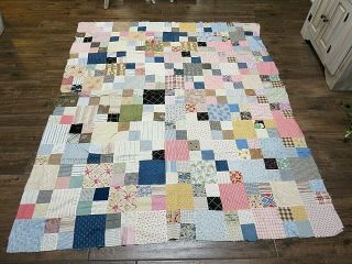 Vintage Handmade Unfinished Top Only Patchwork Quilt Colorful Squares 67 " X 80 "
