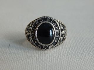 Vintage Crest Craft Sterling Silver United States Navy Usn Black Ring Sz 10