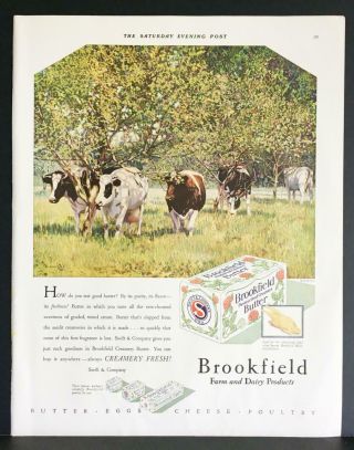1929 Brookfield Dairy Creamery Butter Grazing Cows Apple Orchard Print Ad