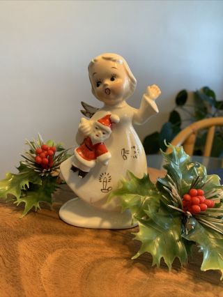 Vintage Christmas Angel Girl Blue Eyes Figurine Santa Doll Japan Shafford 2