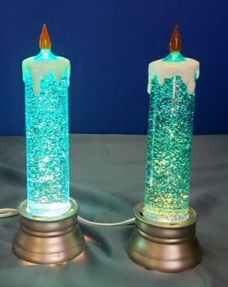 Vtg Blue Glitter Water Candle Electric Light Christmas Holiday Lamp 10 "