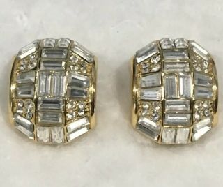 Vintage Christian Dior Channel Baguette Rhinestone Dome Clip Earrings