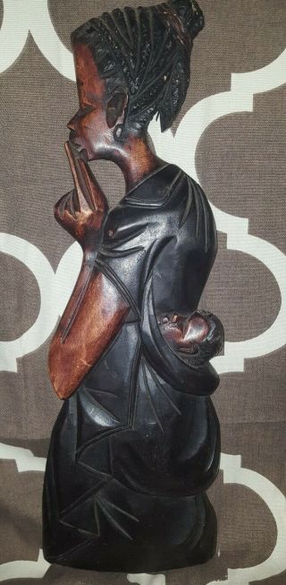 African Hand Carved 18” Vintage Mother & Child Wooden Wall Art Unique