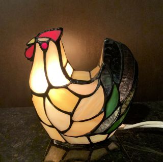 Tiffany Style Stained Leaded Glass Small Rooster Lamp Nightlight