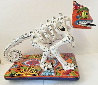 Catrina Talavera Chameleon Mexican Xlg Ceramic Animal Figure Day Of The Dead 16 "