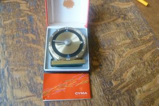 Vintage Swiss Made Cyma Brass Alarm Braille Travel Mechanical Clock W/box