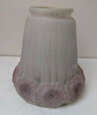 Vintage Reverse Painted Pink Flowers Satin Glass Pendant Bridge Lamp Shade 2.  25 "