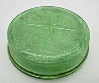 Vtg Smith Green Vaseline Uranium Depression Glass Romanesque Compact Powder Jar