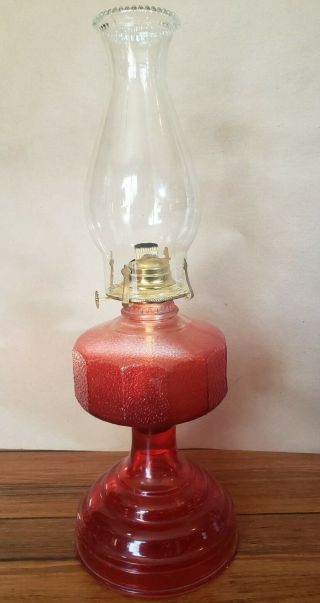 Vintage P&a Risdon Red Depression Glass Oil Lamp 18.  5”