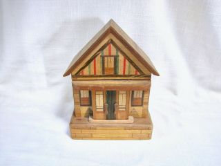 Vintage Japan Puzzle Box Bank,  Wooden House,  With Hidden Key,  Locks,