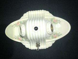 Vintage Porcelain 2 Bulb Flush Mount Ceiling Light Fixture Floral Pattern
