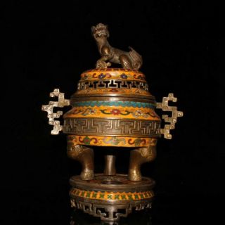 Collectibles Chinese Cloisonne Incense Burner Home Decoration Brass Statue Ap135