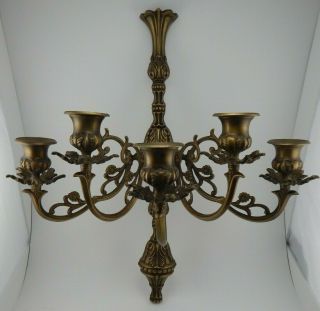 Vintage Brass Wall Sconce Candelabra Ornate Art Nouveau 5 Arm Candle Holder