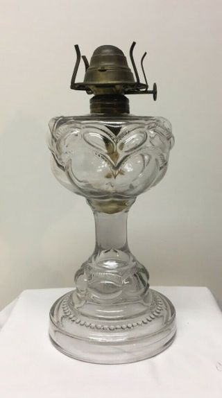 Antique Glass Kerosene Or Oil Lamp Peanut Pattern Eapg Eldorado Burner