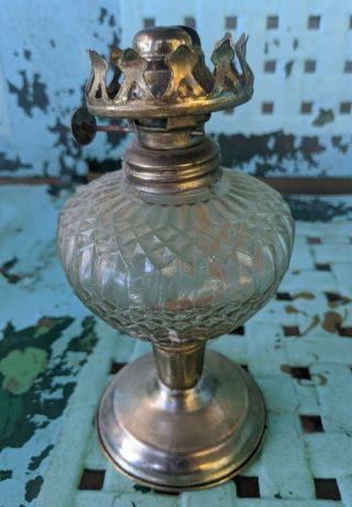 Antique Rare Molded Glass Kerosene Oil Lantern Lamp Horse Buggy Farm Vtg 7 " Mini