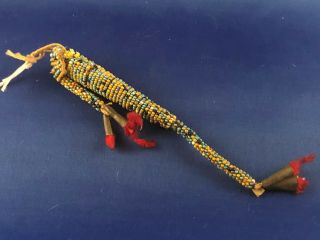 C 1890’s Native American Indian Beaded Hide Awl Needle Case Bead Pouch - 7”