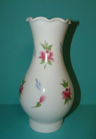 Vintage Milk Glass Hand Painted Floral Hurricane Lamp Globe Chimney 8.  5 "