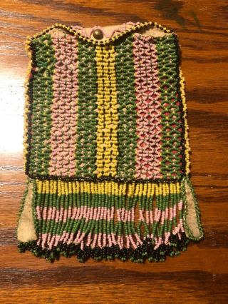 1890s Native American Sioux Indian Bead Decorated Hide Bag Beaded Pouch - 7”