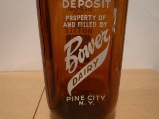 Vintage 1qt Bower Dairy Milk Bottle,  Pine City Ny