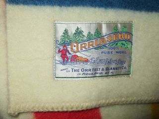 WOW Vintage Orrlaskan Orr OH Thick Wool Blanket Blue Red Yellow Stripe 73x82 3