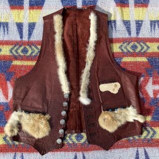 Vintage Native American Rabbit Fur / Leather / Turquoise Vest Vintage S/m