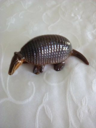 Armadillo Minature Zeilfer Porcelain Brown Gloss Four And One Half Inches Long