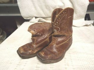 Vintage Gene Autry Kids Leather Cowboy Boots 7 " Toe To Heel