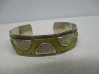 Vintage Mid Century Modernist Hammered Sterling Silver Cuff Bracelet W Half Dots