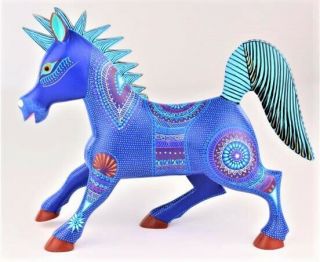 Oaxacan Wood Carving Rene Xuana Blue Horse Oaxaca Mexican Fine Folk Art Alebrije