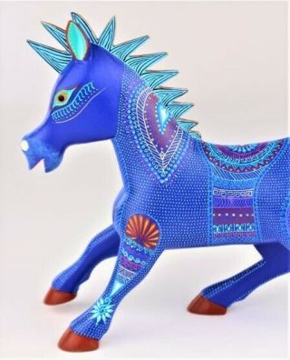 Oaxacan Wood Carving Rene Xuana Blue Horse Oaxaca Mexican Fine Folk Art Alebrije 2