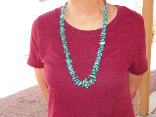 126 Gram Vintage Sterling Silver & Turquoise Nugget Necklace - 25 To 28 Inch