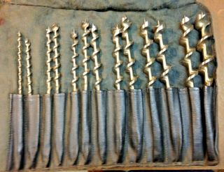 Vintage Irwin Auger Brace Bit - Set Of 13 In Pouch 1/4  To 1