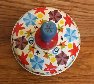 Vintage Ohio Art Spinning Tin Top With Wooden Handle