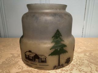 Vintage 1930’s Arts & Crafts Mission Reverse Painted Glass Shade Log Cabin