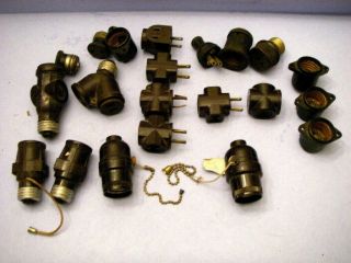 21 Antique Vintage Electrical Switches,  Plugs,  Tap - Lite Old Light Bulb Fixtures