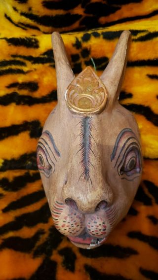 Vintage Indonesian Carved Wood Mask Balinese Topeng Wayang Rabbit