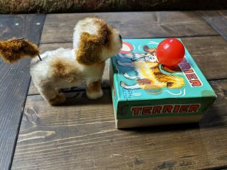 Vintage 1960s Mechanical Terrier Dog Wind - Up Toy Alps Japan