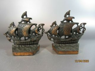 Vintage Antique Cast Iron Pirate Sailing Book Ends Ship Boat Bookends